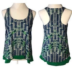 Anthro Maeve Abstract Print Racerback Tank Top Women's Sm Green Navy
